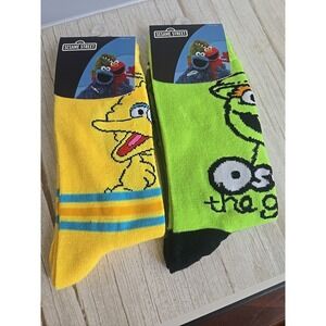 SESAME STREET MENS CREW SOCKS BIG BIRD &GROUCHY SIZE 8-12 NEW